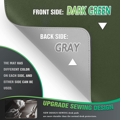 Dual-Sided PVC Leather Desk Pad Protector – Waterproof Desk Mat with Stitched Edges, Mouse Pad and Writing Blotter, Dark Green, 31.5" x 15.7"