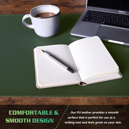 Dual-Sided PVC Leather Desk Pad Protector – Waterproof Desk Mat with Stitched Edges, Mouse Pad and Writing Blotter, Dark Green, 31.5" x 15.7"