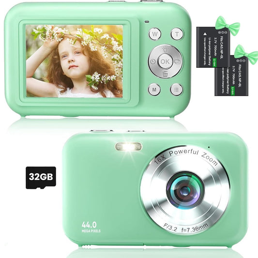 Digital Camera 1080P Kids Camera 16X Digital Zoom Portable Small Camera Point and Shoot Camera Mini Digital Camera for Teens Kids Seniors with 32GB Card(Green)