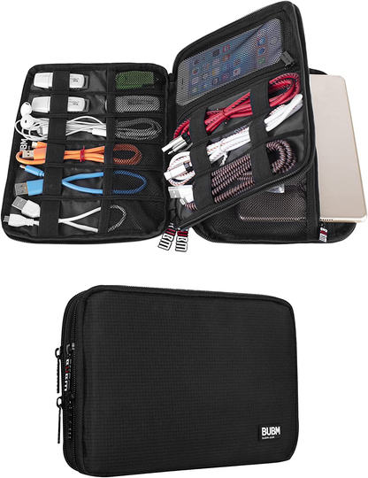 Double Layer Electronics Organizer Bag – Water-Resistant, Padded Tech Case, Fits iPad Mini, Travel-Ready (9.8" x 7" x 1")
