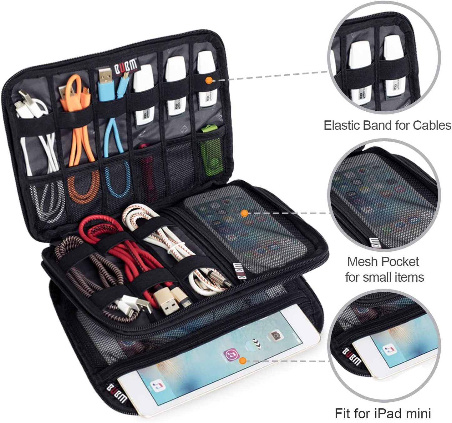 Double Layer Electronics Organizer Bag – Water-Resistant, Padded Tech Case, Fits iPad Mini, Travel-Ready (9.8" x 7" x 1")