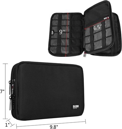 Double Layer Electronics Organizer Bag – Water-Resistant, Padded Tech Case, Fits iPad Mini, Travel-Ready (9.8" x 7" x 1")