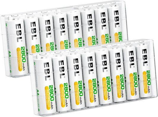 EBL AA Rechargeable Batteries 2800mAh Ready2Charge – 16 Pack High Capacity Rechargeable AA Batteries for Cameras, Toys, Flashlights and Controllers