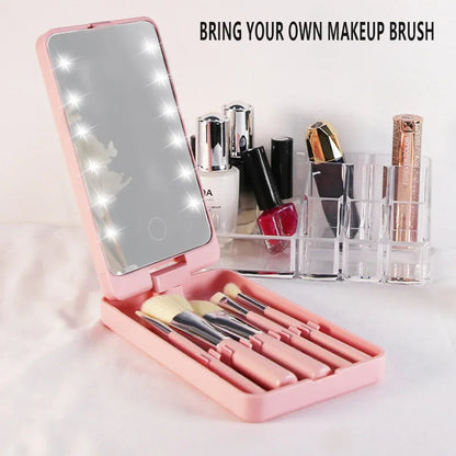 LED Cosmetic Mirror Box – Touch Light & Brush Storage for Travel