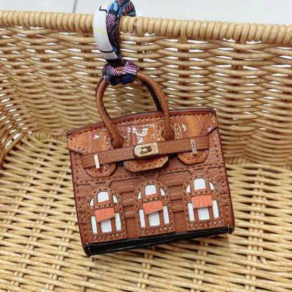 Mini House Bag Pendant – Vintage Microfiber Earbud Keychain Pouch, Backpack & Key Accessory