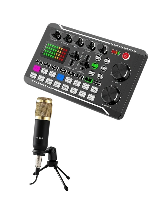 F998 DJ Sound Card Kit - Professional Studio Microphone Mixer with Cables