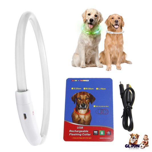 GBruno USB Rechargeable LED Dog Collar – Adjustable Cut-to-Fit Safety Glow Collar, 3 Light Modes Multi-Color Flashing for Night Walks, Sizes S M L
