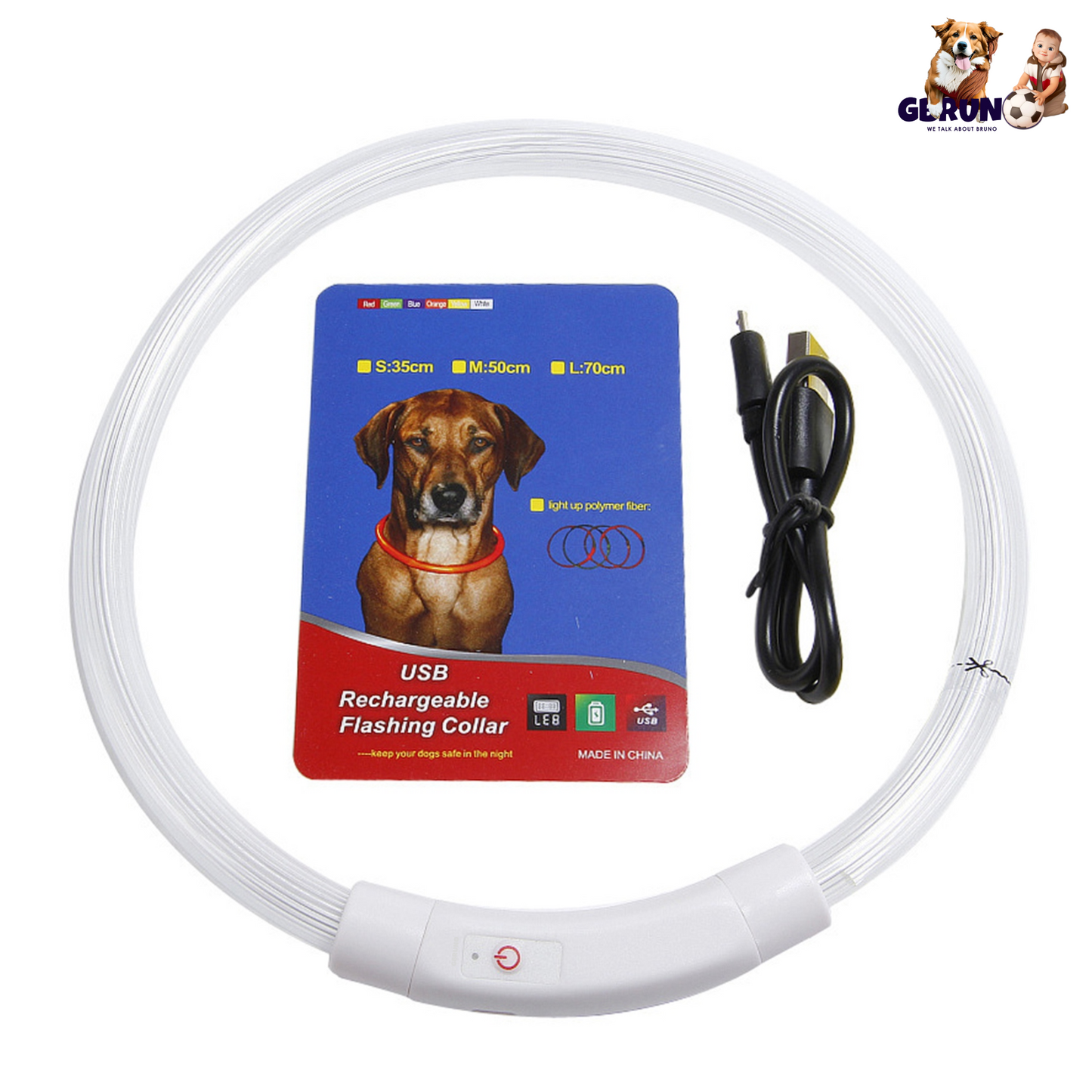 GBruno USB Rechargeable LED Dog Collar – Adjustable Cut-to-Fit Safety Glow Collar, 3 Light Modes Multi-Color Flashing for Night Walks, Sizes S M L