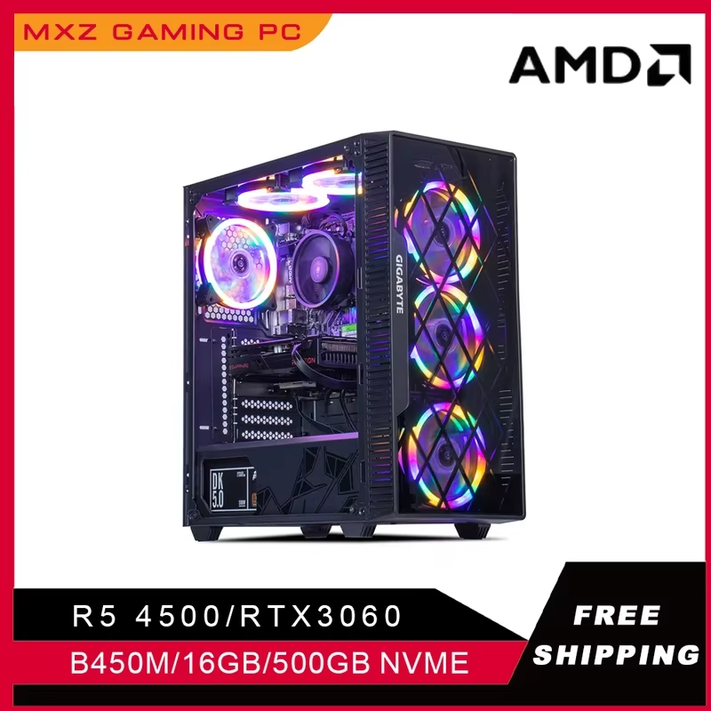 Gaming PC - AMD Ryzen 5 4500, RTX 3060, 500GB NVMe, Windows 10 Pro Desktop