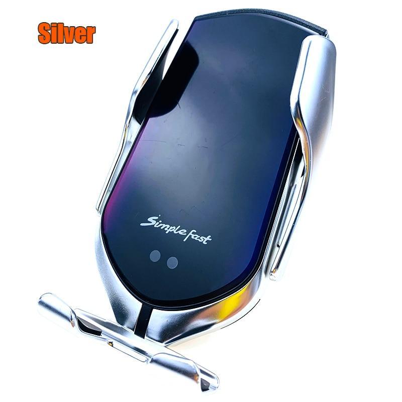 STEVVEX Automatic Car Wireless Charger Mount – Infrared Induction, Qi Charging, 360° Rotation, One-Hand Auto Clamp, Silver/Gold