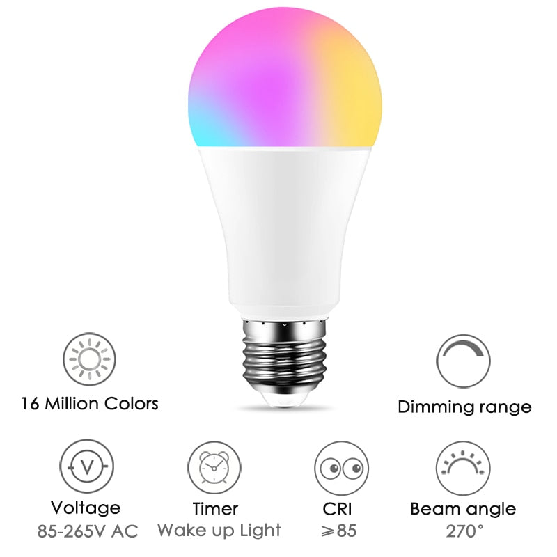 Wi-Fi Smart RGB + White Light Bulb - Alexa/Google Home Compatible - Dimmable, Timer, Color Changing