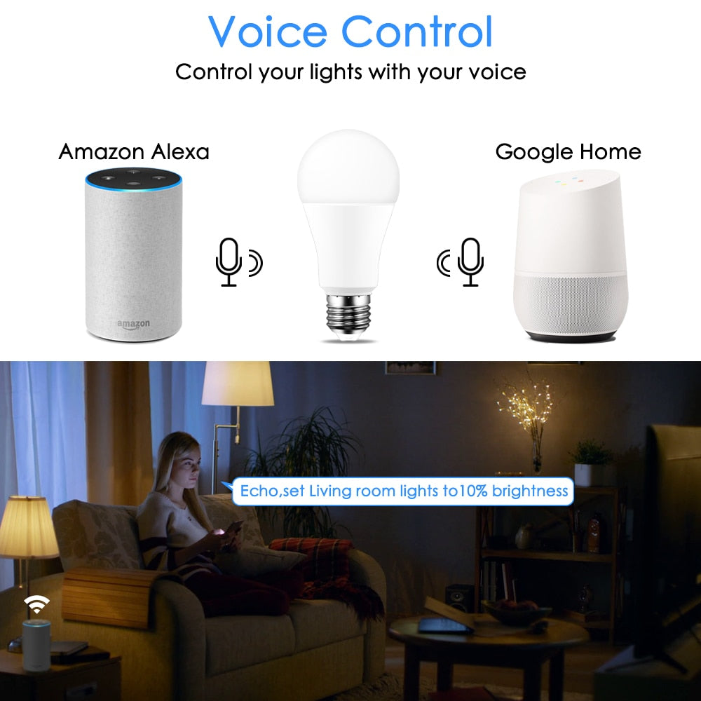 Wi-Fi Smart RGB + White Light Bulb - Alexa/Google Home Compatible - Dimmable, Timer, Color Changing