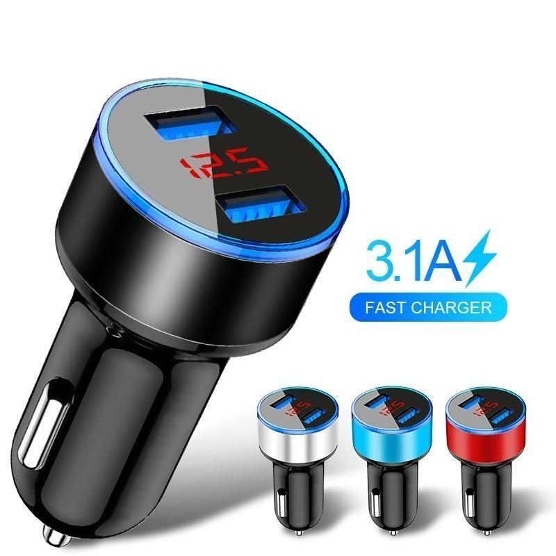 Car Charger with Voltage Display – Dual USB Fast Charging