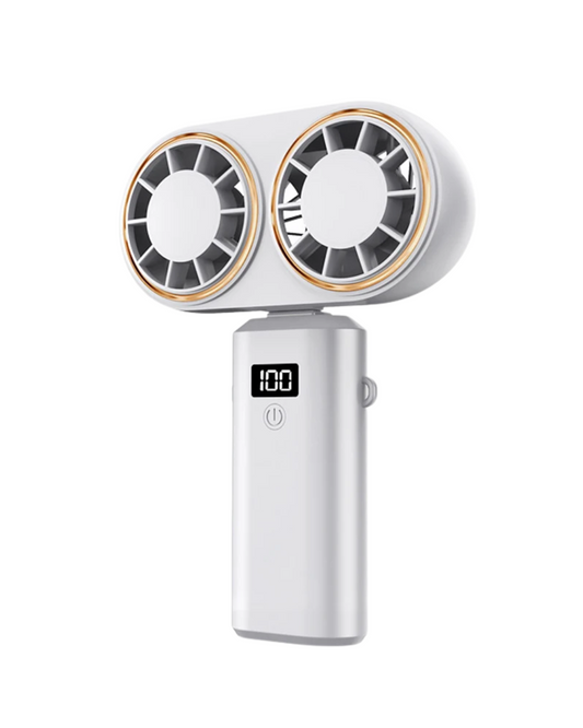 Dual Fan Rechargeable Personal Cooler - Compact Digital Display Portable Fan