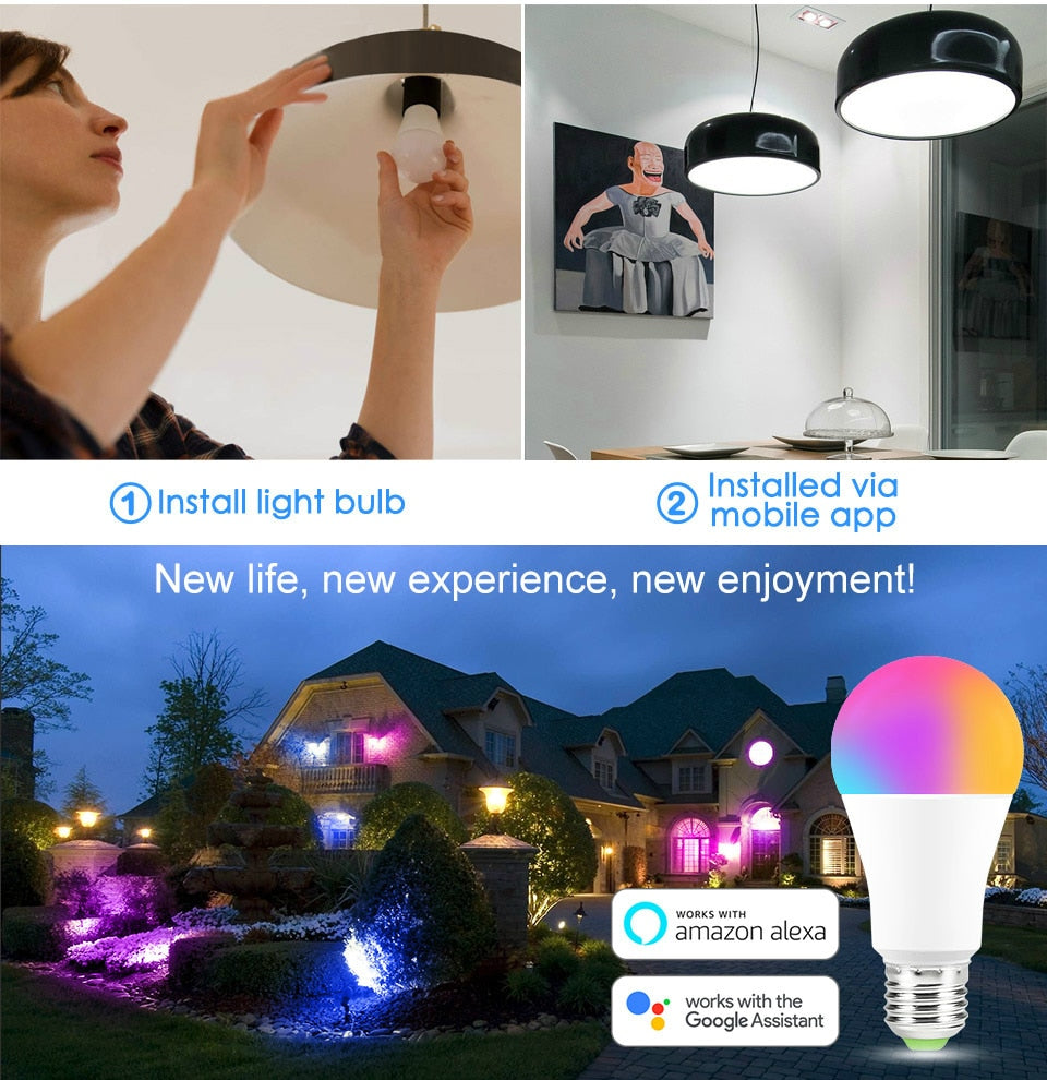 Wi-Fi Smart RGB + White Light Bulb - Alexa/Google Home Compatible - Dimmable, Timer, Color Changing