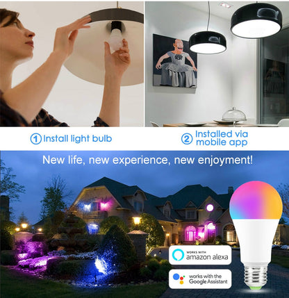 Wi-Fi Smart RGB + White Light Bulb - Alexa/Google Home Compatible - Dimmable, Timer, Color Changing