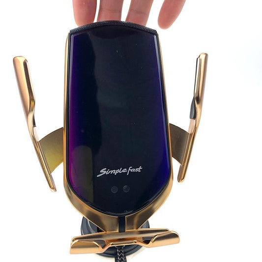 STEVVEX Automatic Car Wireless Charger Mount – Infrared Induction, Qi Charging, 360° Rotation, One-Hand Auto Clamp, Silver/Gold