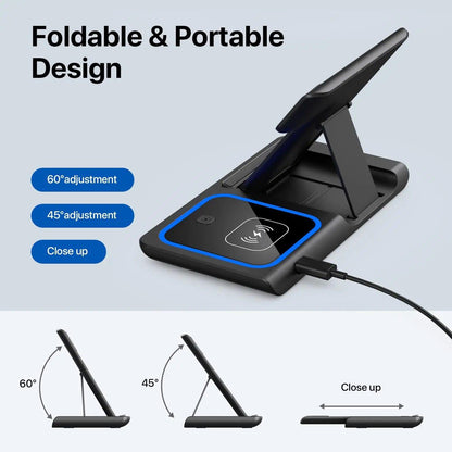 Cargador inalámbrico plegable 3 en 1: estación de carga rápida para múltiples dispositivos