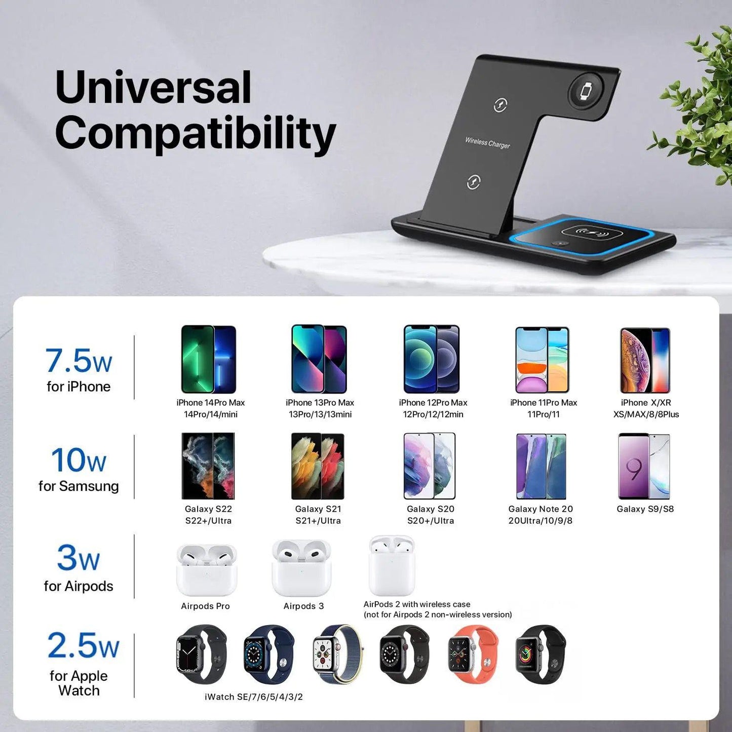 Cargador inalámbrico plegable 3 en 1: estación de carga rápida para múltiples dispositivos