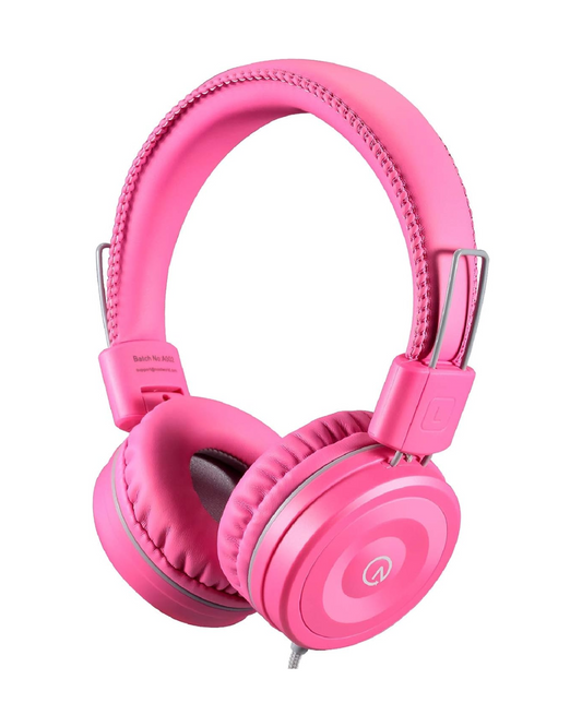 K22 Kids Foldable Headphones - 5ft Tangle-Free Cord, 3.5mm Wired On-Ear (Flamingo Pink)