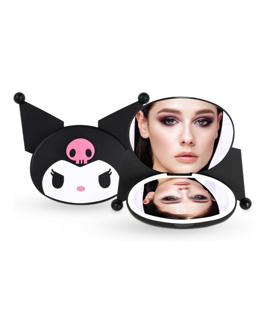 Kuromi LED Compact Makeup Mirror - 3X Magnification Travel Vanity Mirror (Figural Design)