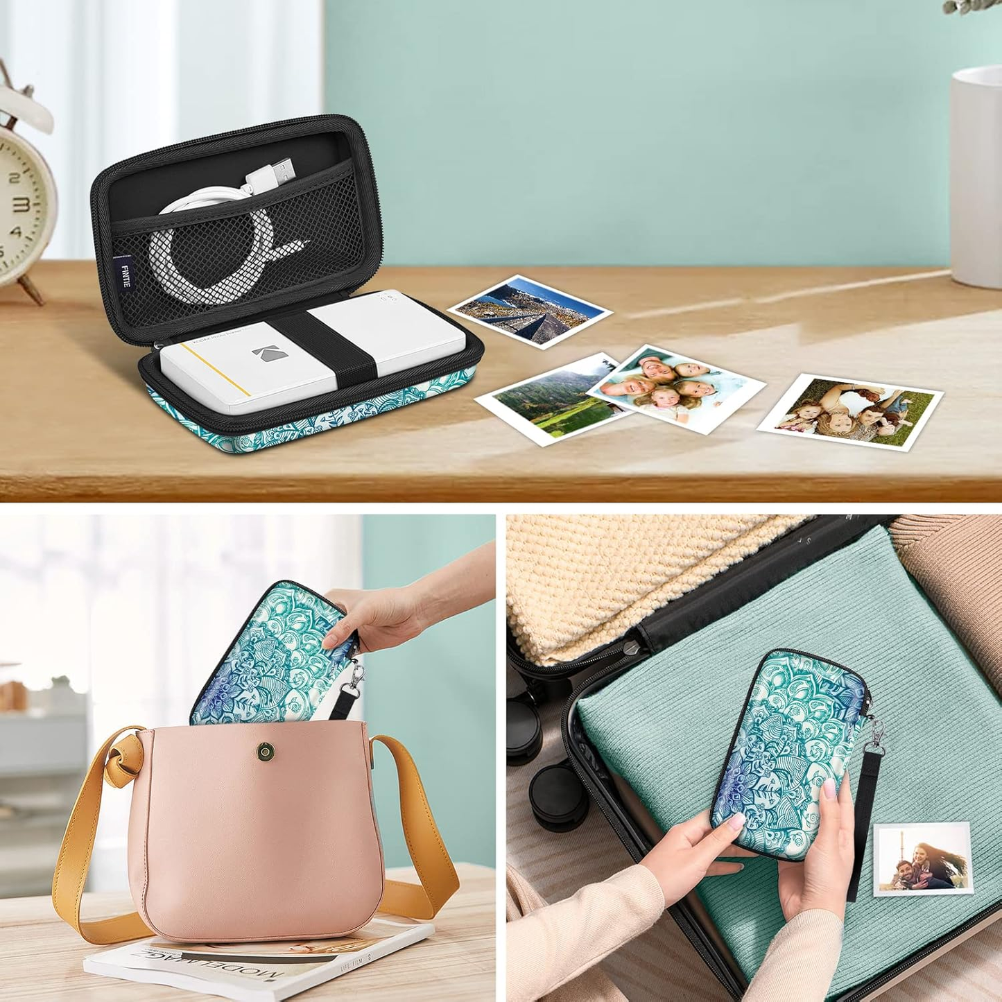 Hard EVA Protective Carrying Case for Kodak Instant Cameras and Printers – Shockproof, Soft Interior, Mesh Pocket, Shoulder Strap, Emerald, Travel-Ready for Step/Mini 2 HD/Printomatic/Smile