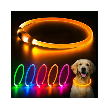 LED Light-Up Dog Collar – USB Rechargeable Glowing Safety Collar, Water-Resistant TPU, Cut-to-Fit 70cm, 3 Flash Modes, 360° Visibility for Small Medium Large Dogs
