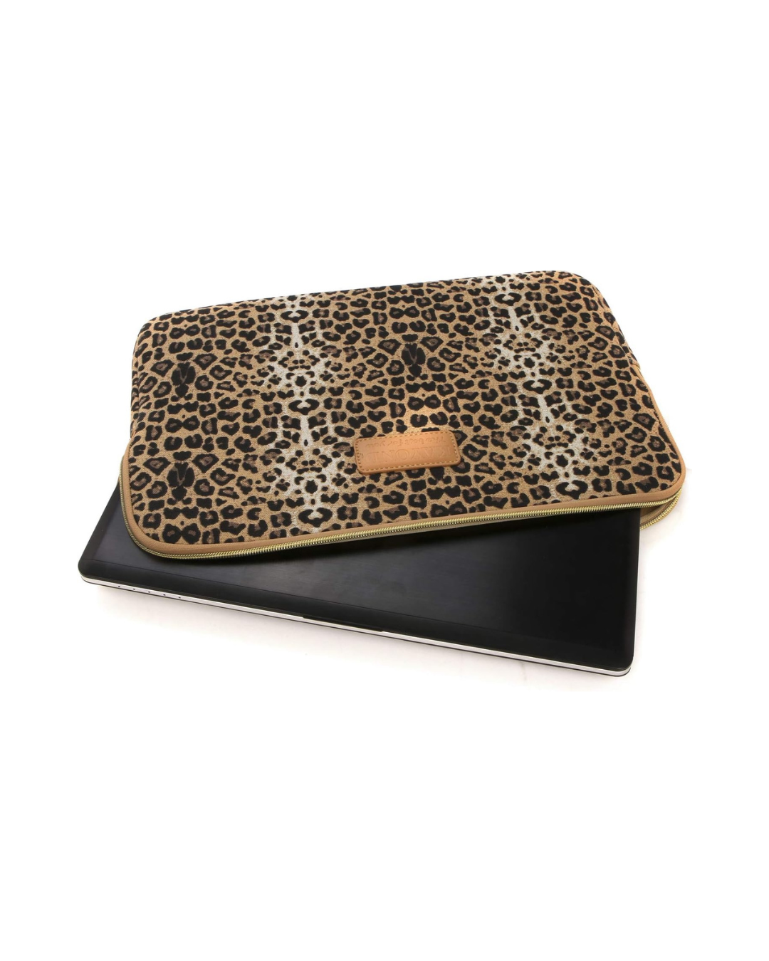 Leopard Print Laptop Sleeve (15–15.6") – Slim Canvas Zipper Case with Padded Foam + Soft Fleece Lining (MacBook Pro 15.4"/16 Compatible)