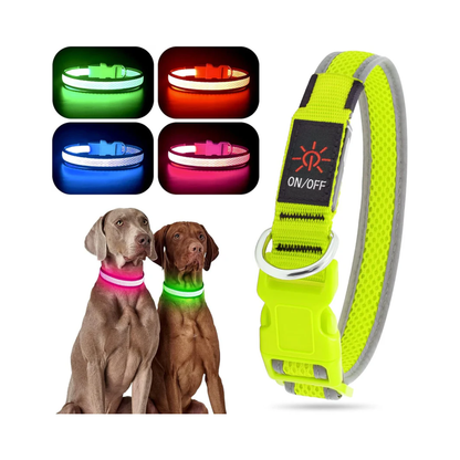 Light Up LED Dog Collar – USB Rechargeable Super Bright Waterproof Puppy Collar, Adjustable Fit, 3 Light Modes for Night Walking