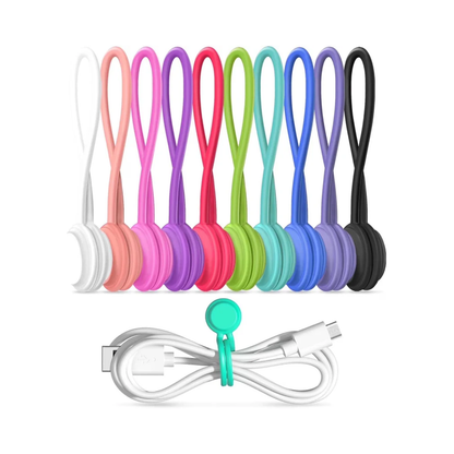 Magnetic Silicone Cable Ties (10-Pack) – Reusable Cord Organizer for Earbuds, USB & Charging Cables, Multi-Purpose Wrap Straps