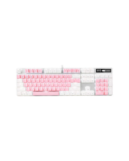 Mechanical Gaming Keyboard: Blue Switches, White Backlit, 104 Keys, Wired USB (White & Pink)