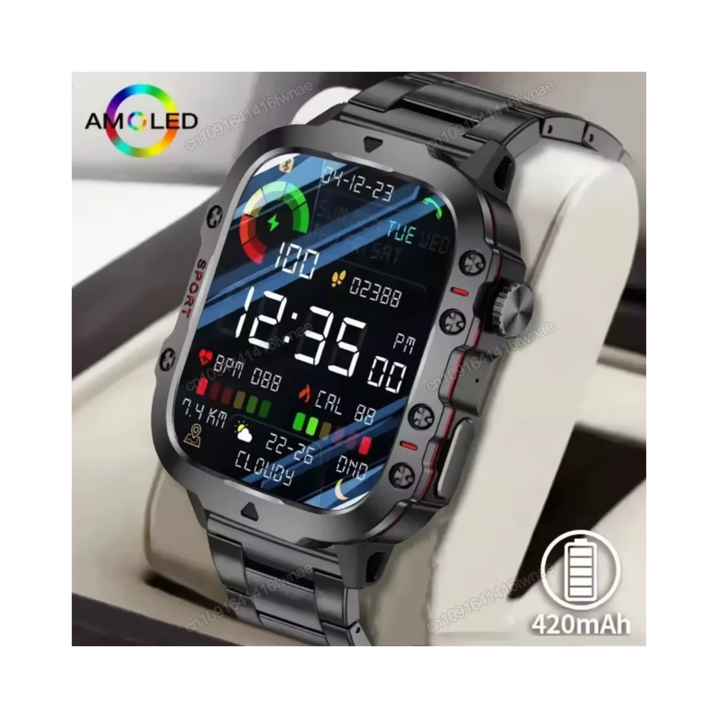 Men’s Smartwatch with Flashlight – Bluetooth Calling, 1.81" HD Touchscreen, Fitness & Health Tracking (ECG/HR/SpO2), 3ATM Waterproof, BLE 5.2 (Android/iOS)