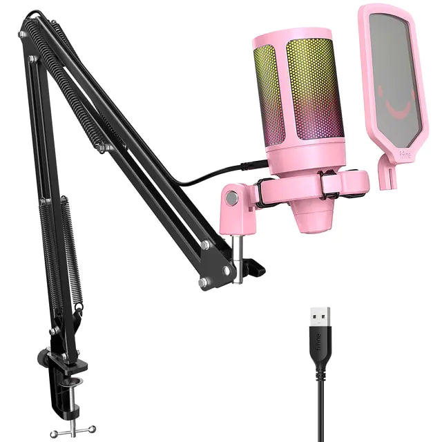 USB Gaming Microphone Kit – Type‑C Plug-and-Play, RGB Lighting, Boom Arm, Pop Filter, Touch Mute