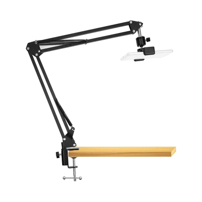 Overhead Phone Video Stand – Articulating Scissor Arm Desk Mount with 360° Ball Head, Phone Clip, 1/4" Thread (Streaming/Baking/Crafting)