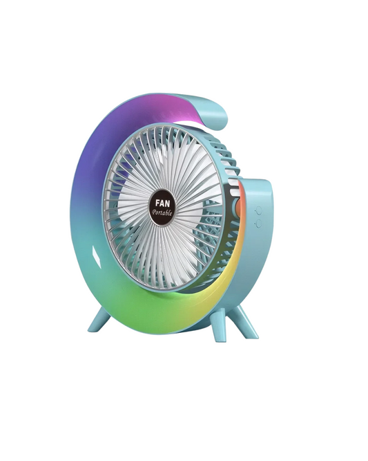 Portable USB Rechargeable Fan - 7-Color LED with 180° Adjustable 3-Speed Cooling