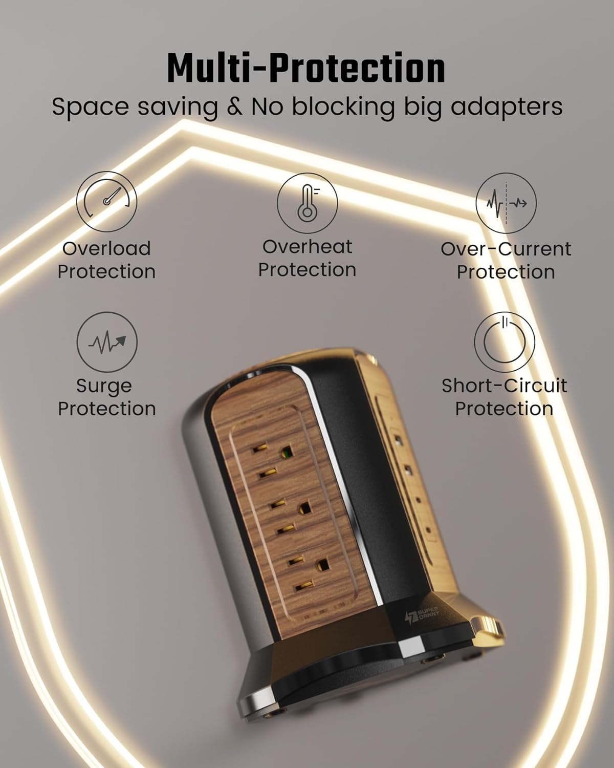 Power Strip Tower Surge Protector - 9 Outlets 4 USB Ports with 10Ft Cord