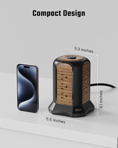 Power Strip Tower Surge Protector - 9 Outlets 4 USB Ports with 10Ft Cord