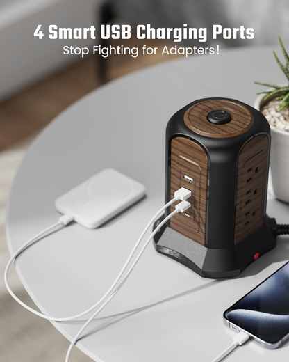 Power Strip Tower Surge Protector - 9 Outlets 4 USB Ports with 10Ft Cord