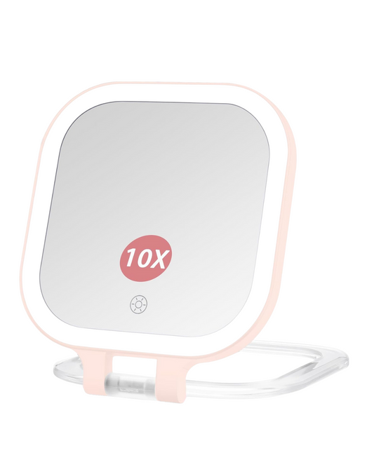Rechargeable Travel Makeup Mirror - 1X/10X Magnifying LED Vanity Mirror