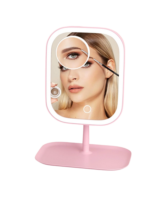 Rechargeable LED Makeup Mirror - Portable Dimmable Magnifier with Touch Control & Storage