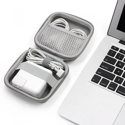 Portable Leather Earphone Storage Bag – Digital Gadgets Organizer, Cables/Charger/U Disk Holder, Compact Square Design