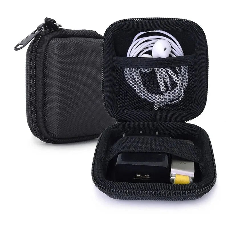 Portable Leather Earphone Storage Bag – Digital Gadgets Organizer, Cables/Charger/U Disk Holder, Compact Square Design