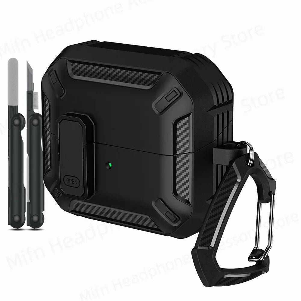 Carbon Fiber Switch Case Cover for Samsung Galaxy Buds 3/Buds 3 Pro – Hard Shell Protection, Secure Lock, Includes Cleaning Kit
