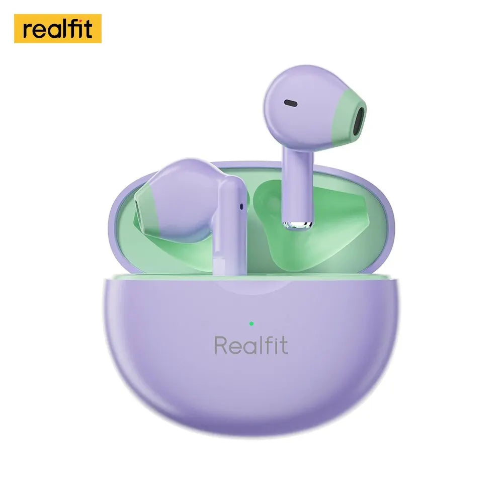 Realfit F2 TWS Bluetooth Earbuds – HiFi Sound, Waterproof True Wireless Earphones, Built-In Controls, Silicone Ear Tips, SBC Codec, Includes Charging Cable & Manual