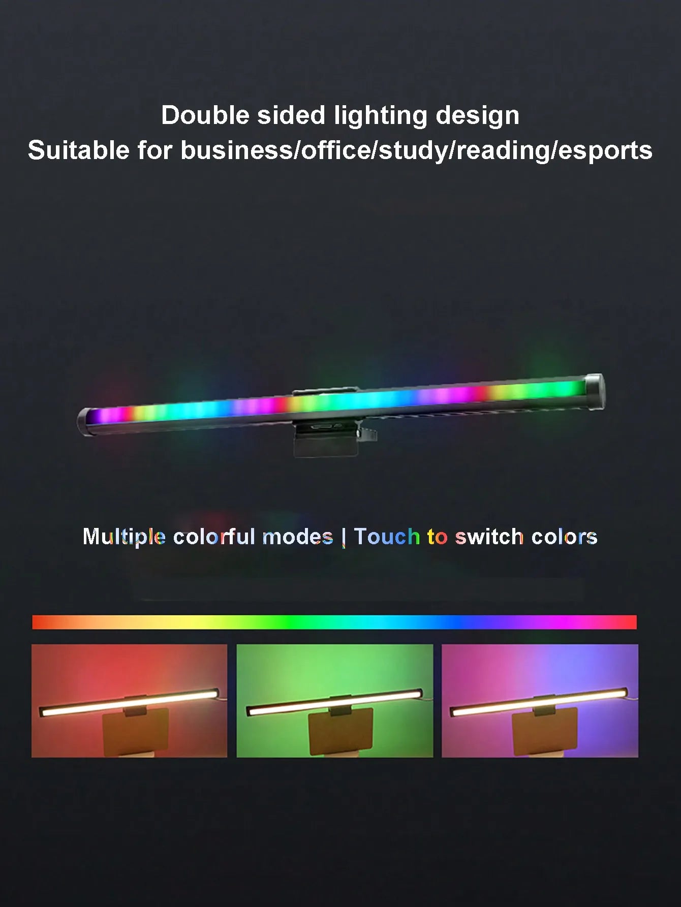 RGB Monitor Light Bar – Upgraded Wide Clamp (9cm), Touch Dimming, LED Desk & Gaming Lamp