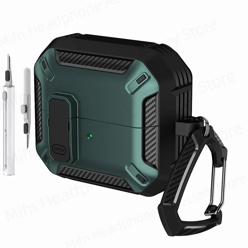 Carbon Fiber Switch Case Cover for Samsung Galaxy Buds 3/Buds 3 Pro – Hard Shell Protection, Secure Lock, Includes Cleaning Kit