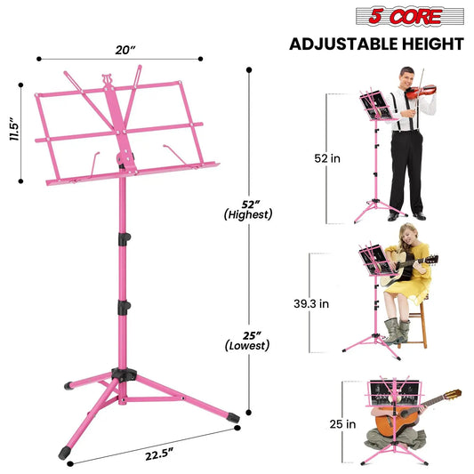 All-Metal Sheet Music Stand (Pink) – Portable Adjustable Desktop Book Holder, Foldable Bookstand for Musical Instruments, Model D0100H7WS06 (MUS FLD PNK)