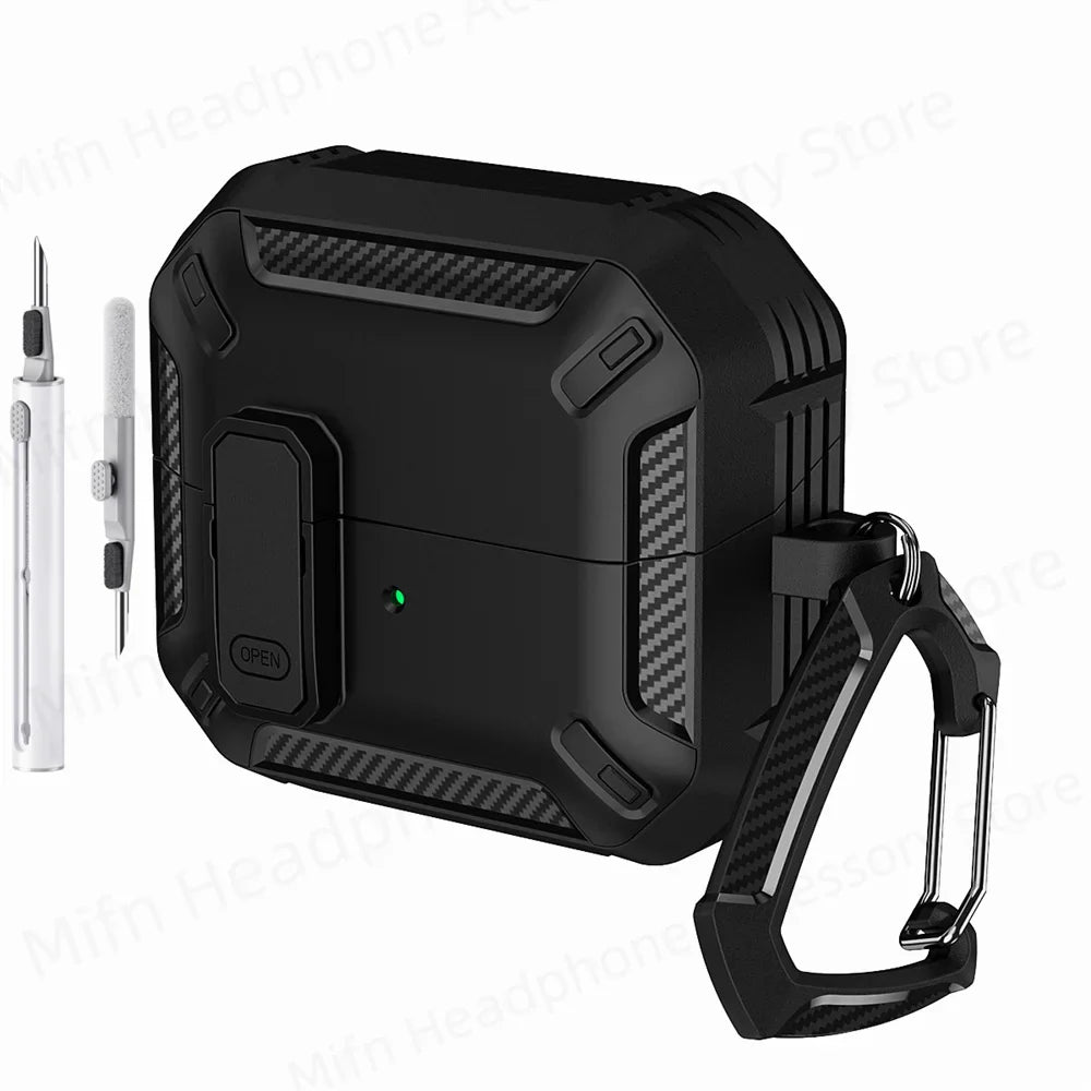 Carbon Fiber Switch Case Cover for Samsung Galaxy Buds 3/Buds 3 Pro – Hard Shell Protection, Secure Lock, Includes Cleaning Kit