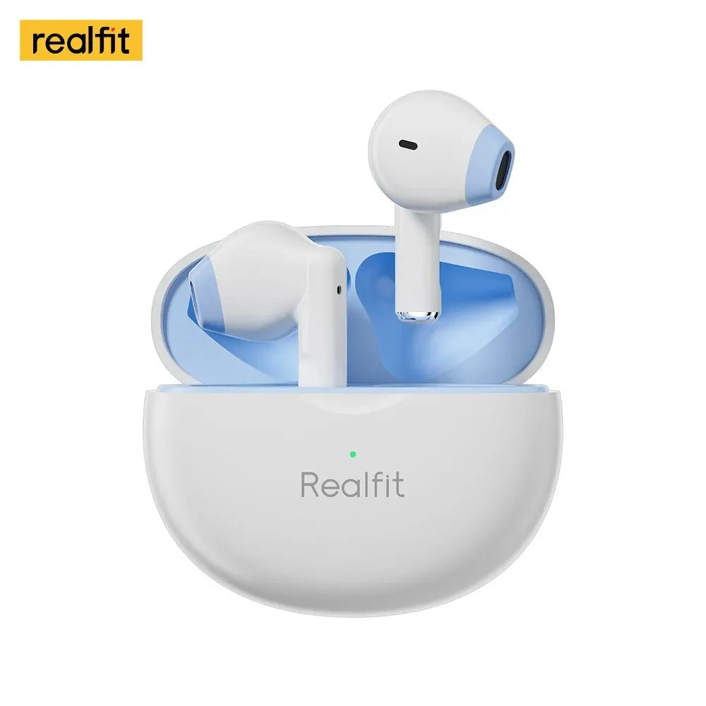 Realfit F2 TWS Bluetooth Earbuds – HiFi Sound, Waterproof True Wireless Earphones, Built-In Controls, Silicone Ear Tips, SBC Codec, Includes Charging Cable & Manual