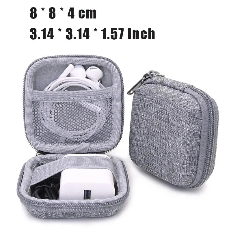 Portable Leather Earphone Storage Bag – Digital Gadgets Organizer, Cables/Charger/U Disk Holder, Compact Square Design